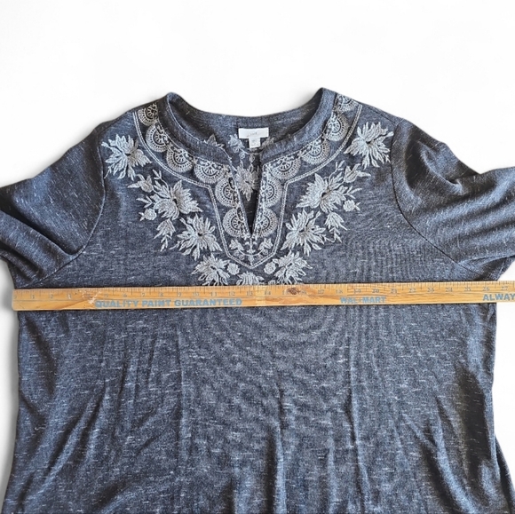 J. Jill Embroidered Tunic Top Plus 2X Gray Boho Casual Knit Elevated Basics - Picture 15 of 16